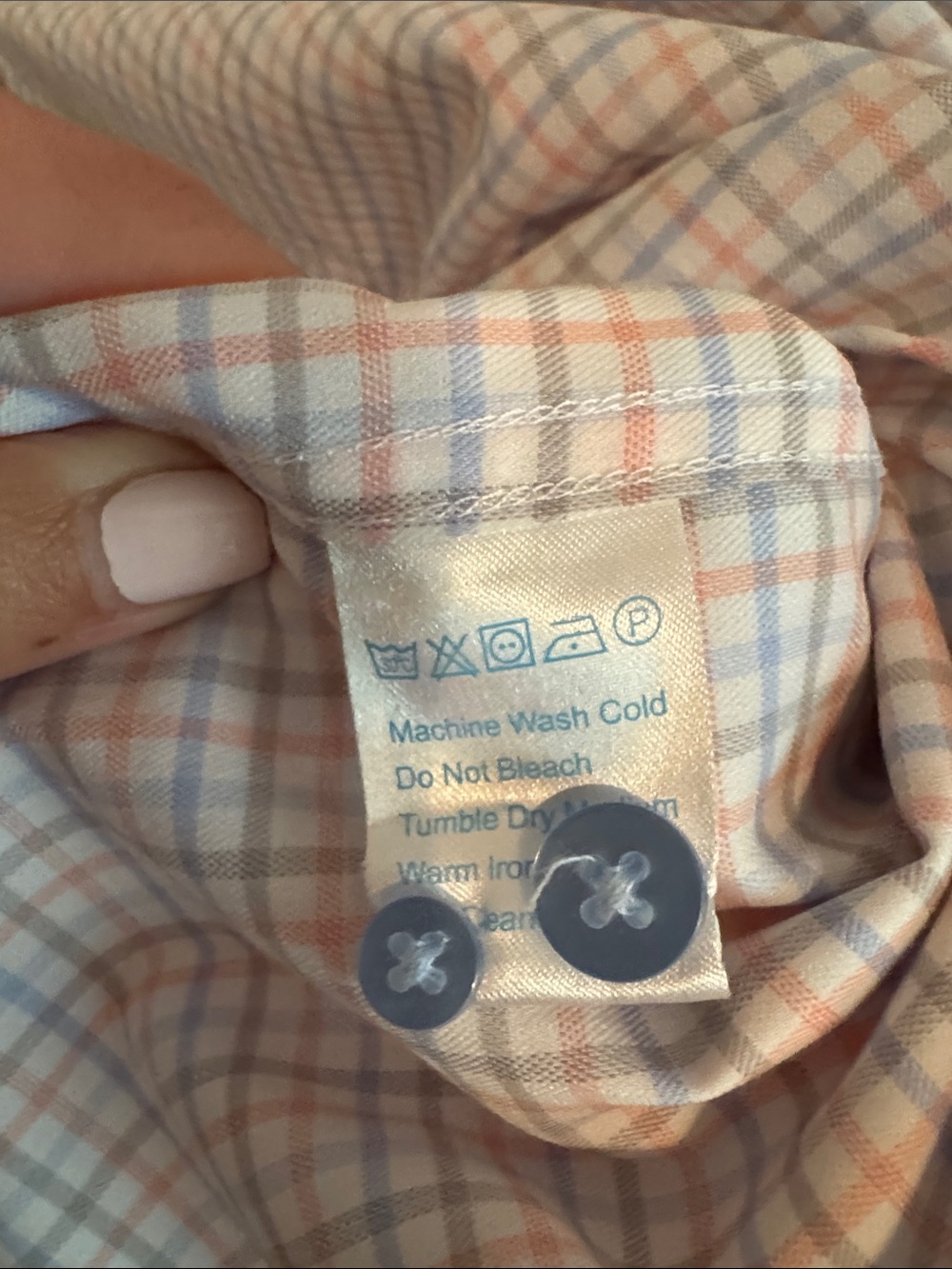 Men's Light Orange and Light Blue Check Dress Shirt - Picture 5 of 7